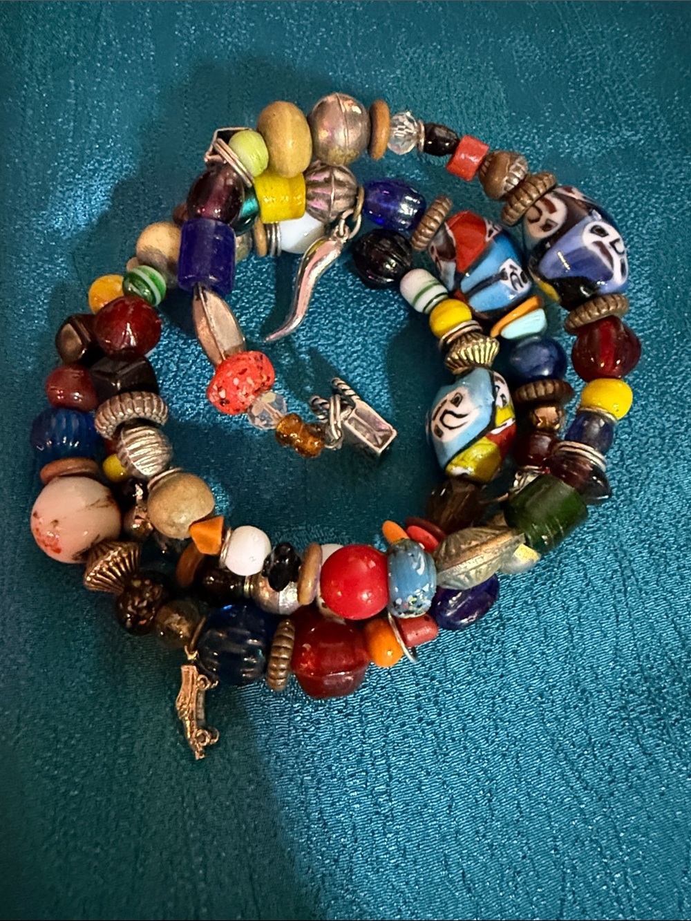 Multicolor glass Beaded Coil Bracelet - Boho Style